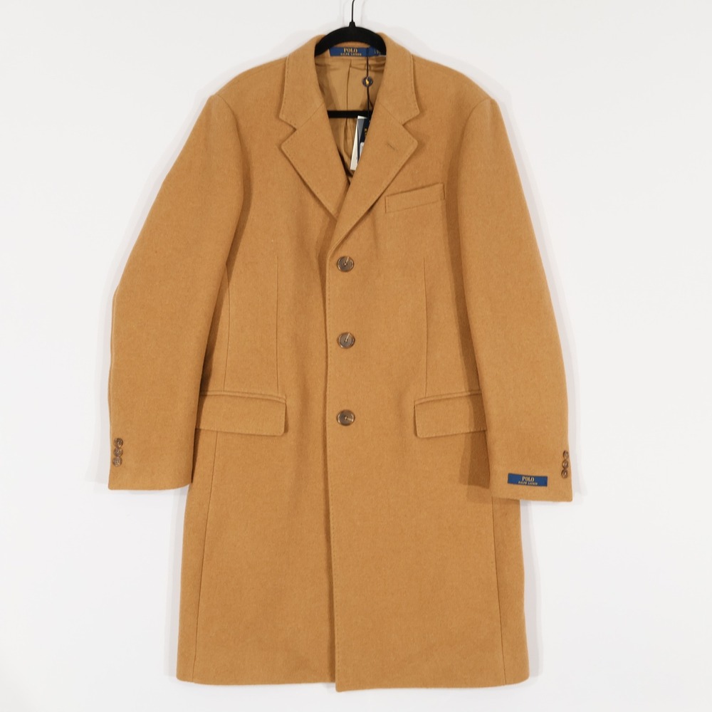 Polo Ralph Lauren Overcoat Men Large Tan Wool Blend Topcoat Luxury $598 NWT